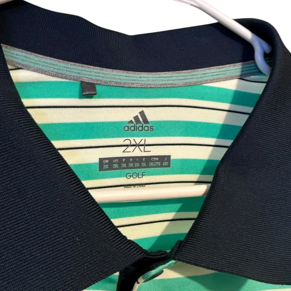 Adidas Golf Performance Polo Preppy Mens 2XL Green Striped Old Greenwood Log